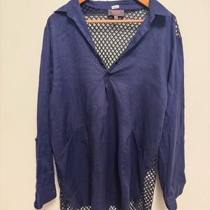 For Cynthia Navy Mesh Beachwear Top